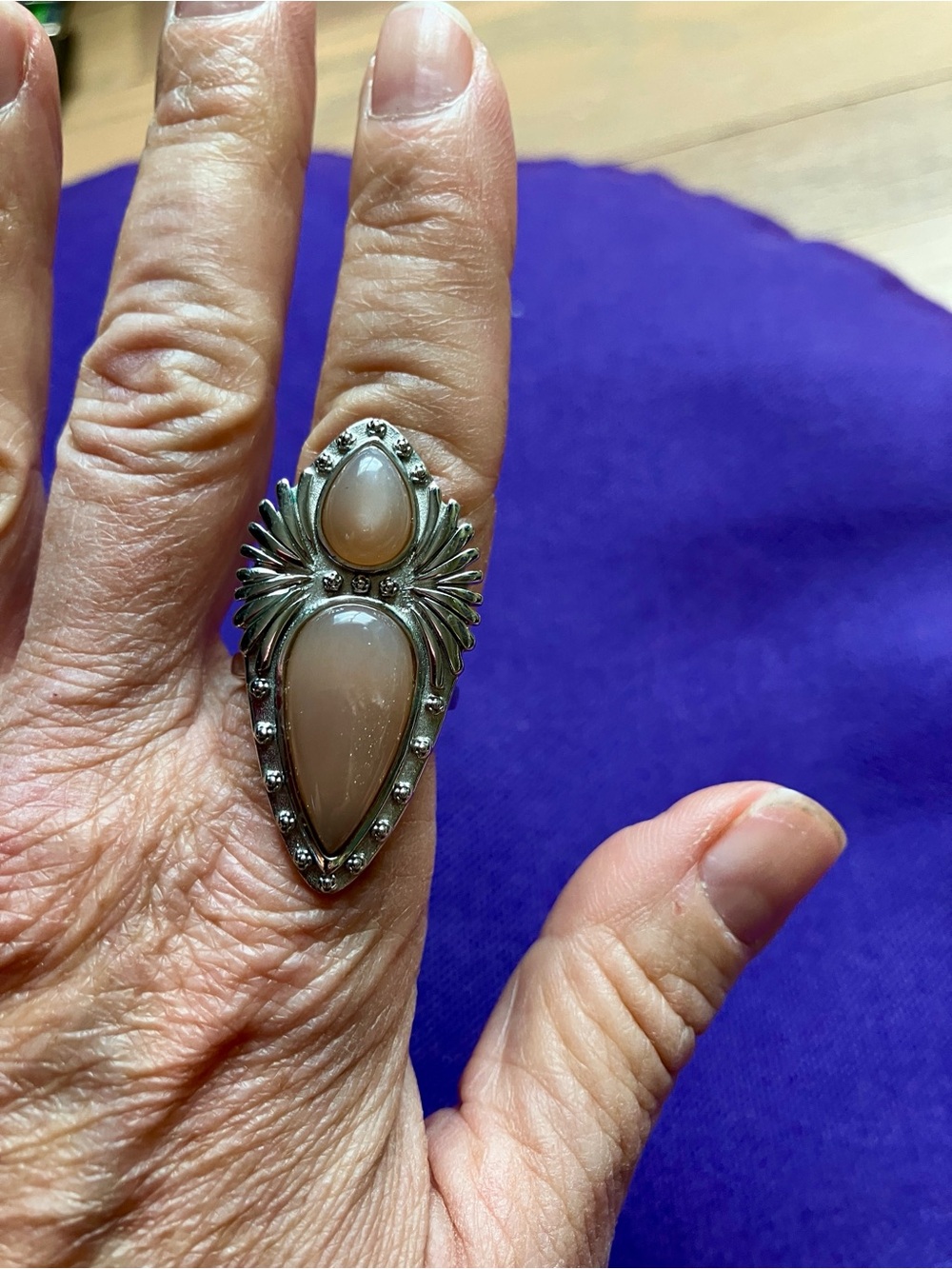 Sterling Silver Cream Teardrop Statement Ring